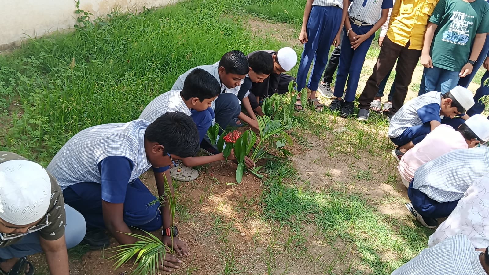 Ar-Rahman students planting together outdoors